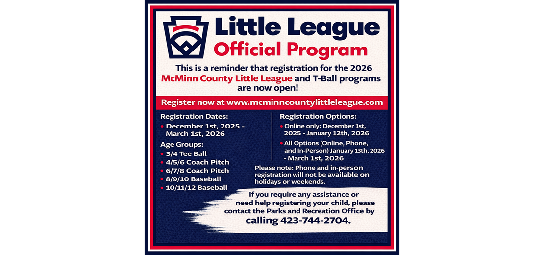 2026 McMinn County Little League Registration Dates